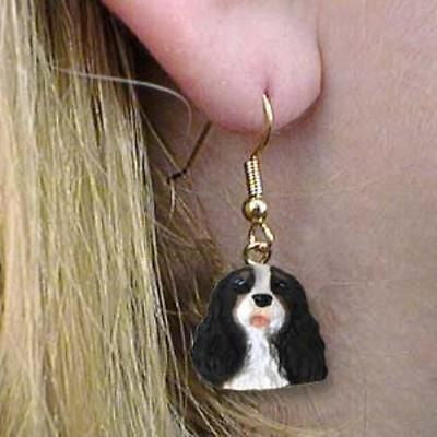 Dangle Style CAVALIER KING CHARLES B/W Dog Earrings Jewelry..Clearance Priced