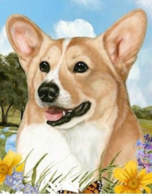 Outdoor Small Flag Welsh Corgi Fawn Dog Summer Flowers Garden Flag