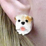 Post Style BULLDOG WHITE Resin Dog Head Post Earrings