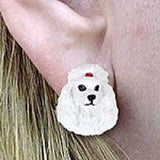 Post Style POODLE WHITE Resin Dog Head Post Earrings