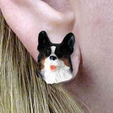 Post Style WELSH CORGI TRI Resin Dog Head Post Earrings