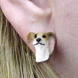 Post Style GREYHOUND TAN/WHITE Resin Dog Head Post Earrings