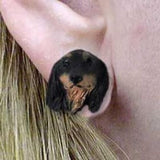 Post Style DACHSHUND LONGHAIR BLACK Resin Dog Head Post Earrings