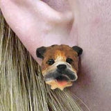 Post Style BULLDOG BROWN Resin Dog Head Post Earrings
