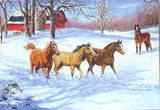 Xmas Cards Four HORSES in Snowy Pasture Holiday Cards 10 per box