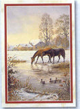 Xmas Cards Two HORSES Drinking in Stream Holiday Cards 10 per box
