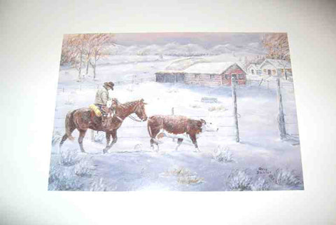 Xmas Cards COWBOY Bringing the Last Stray Home Holiday Cards 10 per box