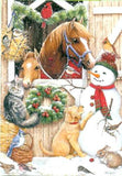 Xmas Cards Chestnut MARE & FOAL in Stall Cards 10 per box