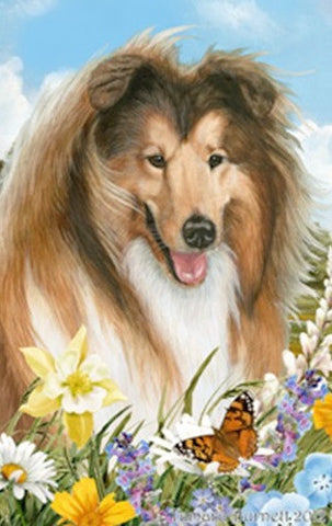 Outdoor Small Flag Collie Dog Summer Flowers Garden Flag