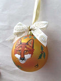 Artist Painted RED FOX MASK FACE 3" Gold Ball Christmas Ornament GORGEOUS!