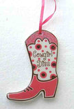 Holiday COWGIRL DIVA Western Boot Ceramic Christmas Ornament