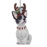 Glass Dog FRENCH BULLDOG w/Antlers Christmas Ornament