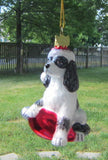 Glass Ornament CAVALIER KING CHARLES B/W w/Holiday Bulb  Retired