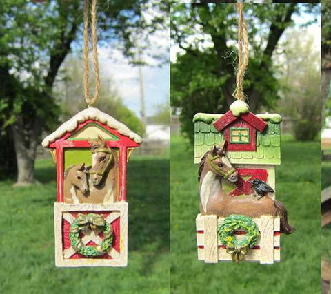 Resin HORSE BARN DOOR Christmas Ornament set of 2...Clearance Priced