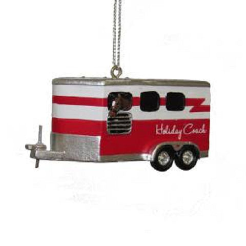 Horse Ornament HORSE TRAILER Red/White Resin Christmas Ornament
