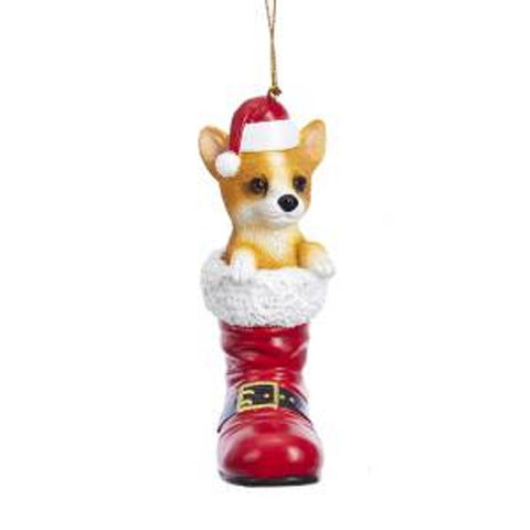 Santa Boot WELSH CORGI Dog Breed Resin Christmas Ornament