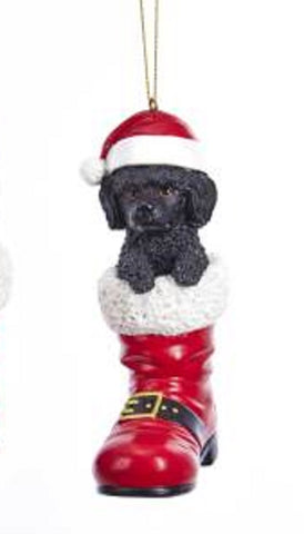 Santa Boot POODLE BLACK Dog Breed Resin Christmas Ornament