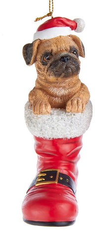 Santa Boot PUG FAWN Dog Breed Resin Christmas Ornament
