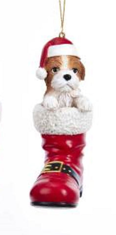 Santa Boot SHIH TZU Brown Dog Breed Resin Christmas Ornament