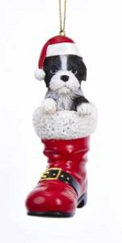 Santa Boot SHIH TZU B/W Dog Breed Resin Christmas Ornament