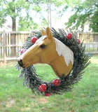 Holiday Resin PALOMINO HORSE HEAD in Wreath Christmas Ornament