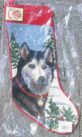 Xmas Stocking SIBERIAN HUSKY Needlepoint Christmas Stocking NIP