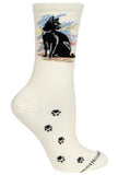 Cat Feline BLACK CAT Adult Size Medium Socks/Natural USA made